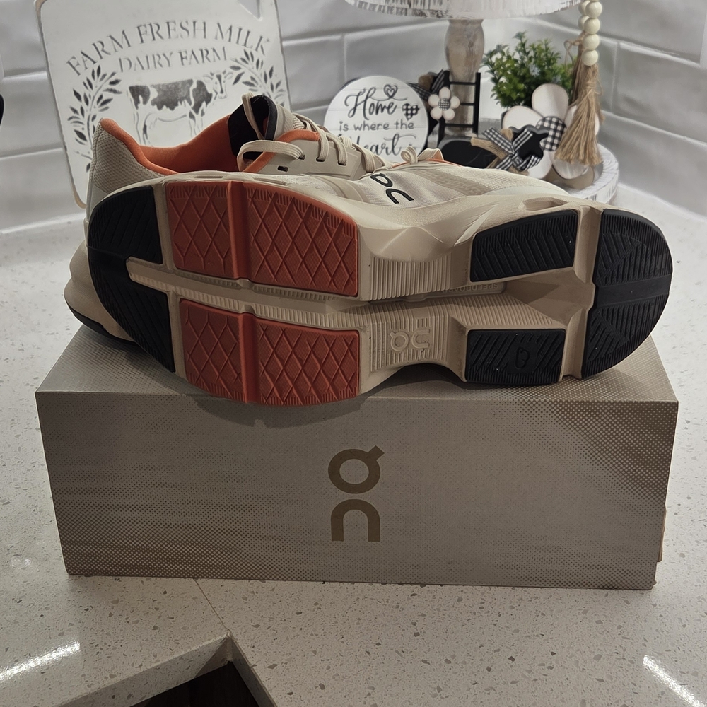 On Clouds Women's Cream and Orange Sneakers - Picture 5 of 5